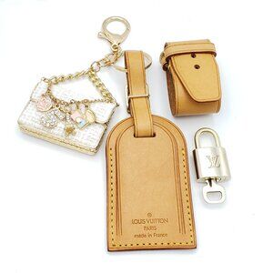 Authentic Louis Vuitton Luggage Nametag and Gold Padlock with Unbranded Keycharm